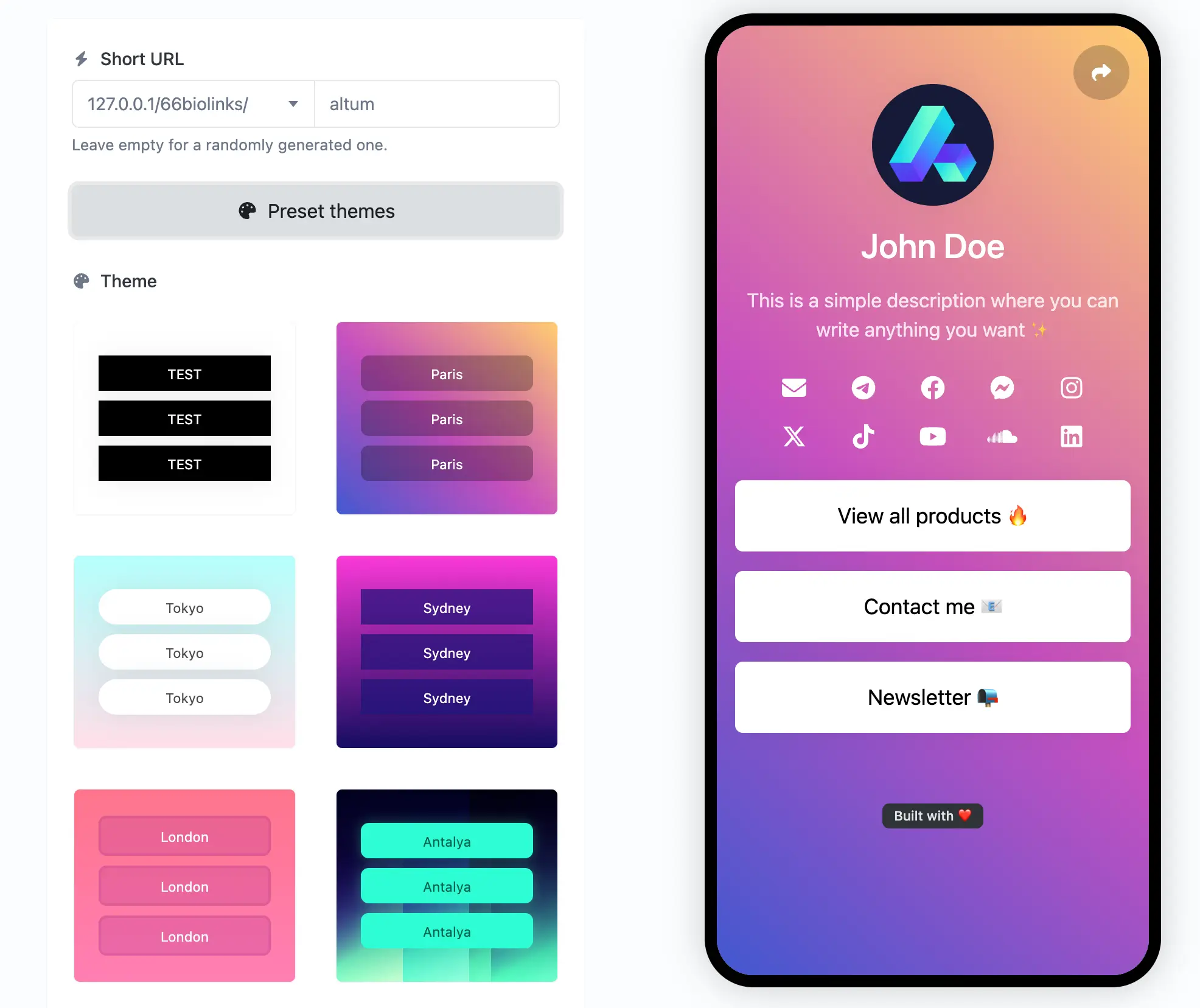 Capture d'écran de la page d'édition de l'application biolink